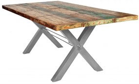 Masa dreptunghiulara din lemn de tec reciclat Tables &amp; Benches 160x85x76,5 cm multicolor/argintiu