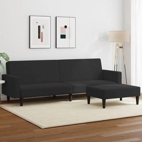 vidaXL Canapea extensibilă cu taburet, 2 locuri, negru, catifea