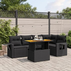 3271741 vidaXL Set mobilier de grădină cu perne, 6 piese, negru, poliratan