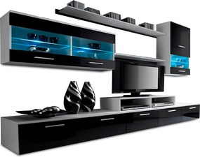 Mobilier living, alb/extra strălucire neagră HG, LEO