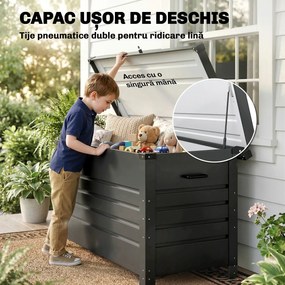 Outsunny Ladă 430L, Recipient Metalic cu Capac Blocabil, Roți, Mânere Laterale, Gri | Aosom Romania