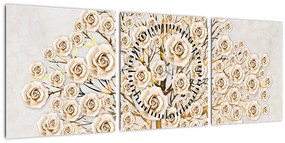 Tablou cu copac cu flori (cu ceas) (90x30 cm)