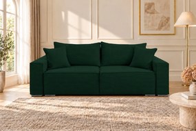 Canapea extensibilă Livia din catifea reiată, verde, cu ladă de depozitare