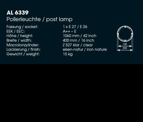 Stalp iluminat exterior din fier forjat, inaltime 106cm, AL 6339