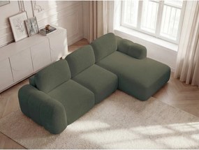 Colțar verde extensibil/cu spațiu de depozitare cu tapițerie din țesătură bouclé (cu colț pe partea dreaptă/cu șezlong) Montaigne – Bobochic Paris