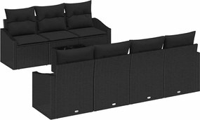 vidaXL Set de canapea cu pernă cu depozitare 8 pcs Negru poliratan