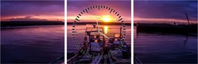 Tablou cu barci pescărești în port (cu ceas) (90x30 cm)