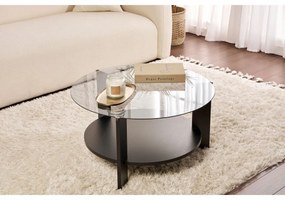 Măsuță de cafea Clara Wood Black cu sticlăfumurie