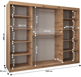 Dulap de haine 250 cm Toki 2 (negru mat + negru mat). 1065032