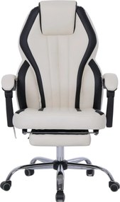 RESIGILAT- Scaun directorial cu Masaj si Incalzire, 8 puncte de masaj, suport picioare, Piele ecologica, Ivory/Negru