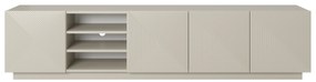 Comodă TV Asha 200 cm cu partea frontală canelat și nișă – bej cashmere