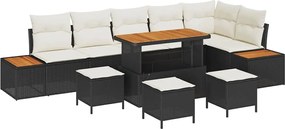 vidaXL Set de canapele pentru grădină 10 pcs Negru poliratan