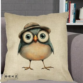 Perna Decorativa Pui cu Palarie Rotunda, 40x40 cm, Crem, Husa Detasabila, Perna Inclusa, BEKZ®