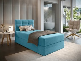 Pat boxspring tapițat GLORIEN VELVET 90x200 cm albastru Saltea: Saltea cu arcuri Bonell