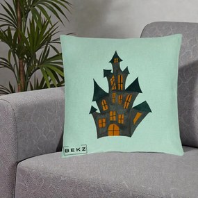Perna Decorativa Halloween Casa Bantuita Minimalista, 40x40 cm, Verde Menta, Husa Detasabila, Perna Inclusa, BEKZ®