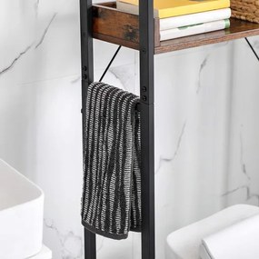 Raft De Depozitare Pentru Baie Cu 3 Niveluri, Maro Rustic Si Negru, 63 Cm
