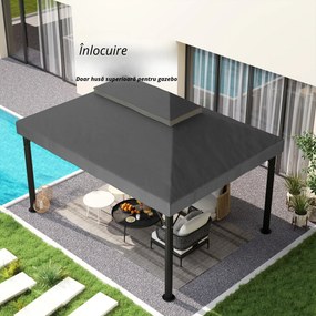 Outsunny Acoperiș de rezervă pentru pavilion, 3 x 4 m, husă de rezervă cu orificii de scurgere, poliester, protecție solară, UPF30+, Gri închis | Aosom Romania