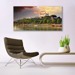 Tablou pe panza canvas City Lake Peisaj Alb Brun Verde