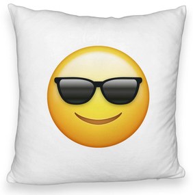 Perna Decorativa Fluffy, Model Emoji Fata cu Ochelari, 40x40 cm, Alba, Husa Detasabila, Burduf