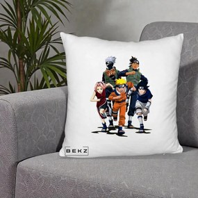 Perna Personalizata Naruto Echipa 7 Kakashi Sensei, 40x40 cm, Alb Pufos, Husa Detasabila, Perna Inclusa, BEKZ®