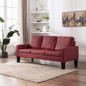 288763 vidaXL Canapea cu 3 locuri, roșu vin, piele ecologică