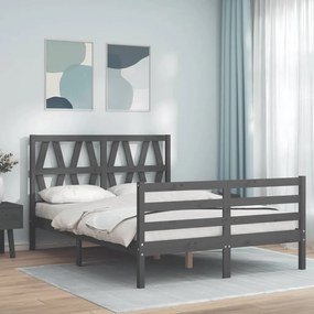 3194358 vidaXL Cadru de pat cu tăblie, gri, 140x190 cm, lemn masiv