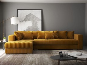 Colțar extensibil dumonde cu ladă de depozitare si sezut confortabil din spuma high-density, Gloria Ambience Mustar 320x183 cm