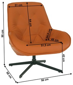 Scaun pivotant de lux, piele ecologică portocalie/metalic, JAELYN