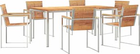 vidaXL Set de masă pentru grădină 7 pcs Maro Lemn solid de tec