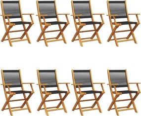 vidaXL Scaune de grădină pliabile, 8 buc., negru, lemn masiv acacia