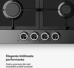 Klarstein Plită pe gaz Verosteel, 4 arzătoare, aprindere electrică, compatibilă cu gaz natural și GPL, 8000 W, 60 cm