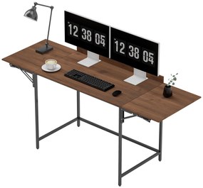 HOMCOM Birou pliant masă de calculator 2 aripi pliabile pentru 2 monitoare, pentru cameră, spații mici, 170 x 58 x 78 cm nuc | Aosom Romania