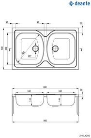 Chiuvetă din inox, 2-cuve - pe mască, Tango, ZM5_3200