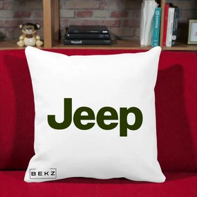 Perna Personalizata cu emblema Jeep, 40x40 cm, Alba Mata, Husa Detasabila, Perna Inclusa, BEKZ®