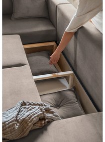 Colțar maro deschis extensibil cu tapițerie din catifea reiată (colț stânga/în formă de "U") Lazy Lukka – Miuform