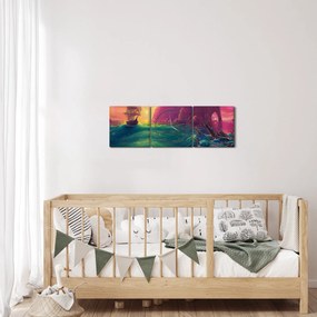 Tablou - Pictură în ulei, călătorie într-un țărăm fantastic (cu ceas) (90x30 cm)