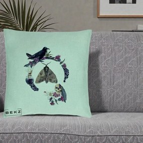 Perna Decorativa Gothic Wreath Corb Moliu Craniu, 40x40 cm, Verde Menta, Husa Detasabila, Perna Inclusa, BEKZ®