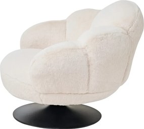 RESIGILAT- Fotoliu de relaxare rotativ 360° tip Lounge, tapițerie Mink Cashmere, bază metalică neagră Ø60 cm, Beige, 96x93x78 cm