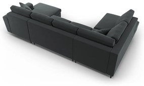 Colțar gri închis extensibil, cu spațiu de depozitare cu tapițerie din catifea (cu colț pe partea stângă-în formă de "U") Kyoto – Cosmopolitan Design