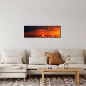 Tabloul apusului de soare cu barca (cu ceas) (90x30 cm)