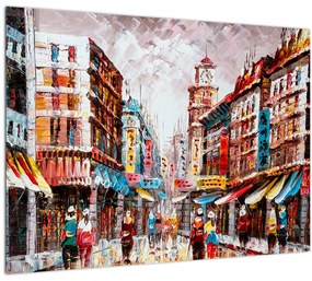 Tablou pe sticlă - Hong Kong, pictură în ulei (70x50 cm)