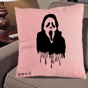 Perna Personalizata Halloween Ghostface Scream Picurand, 40x40 cm, Roz, Husa Detasabila, Perna Inclusa, BEKZ®