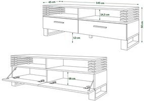 Mazzoni GOKEE RTV-145 Stejar Maro/Negru Mat - DULAP MODERN PENTRU TELEVIZOR CU LAMELE