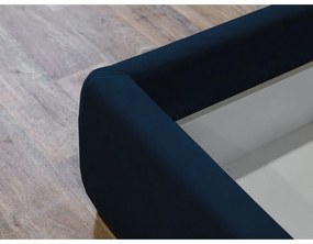 Pat matrimonial 160x200 cm albastru închis tapițat cu spațiu de depozitare cu somieră Jade – Bobochic Paris