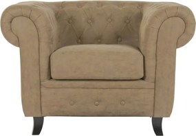 Fotoliu Chesterfield maro din piele ecologică, structură din lemn, stil clasic vintage, 110 x 81 x 76 cm, „Winston”