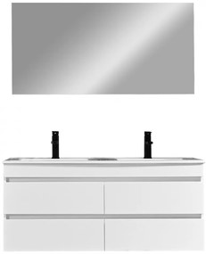 Mobilier de baie Cube 120 cm cu chiuvetă și oglindă ceramică 60x120 cm vopsit în alb lucios