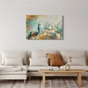 Tablou - Păun cu decor de aur (90x60 cm)