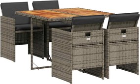 vidaXL Set mobilier de grădină cu perne, 5 piese, gri, poliratan