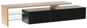 Mobilă TV modernă de design, Negru+Culoare naturală | Aosom Romania