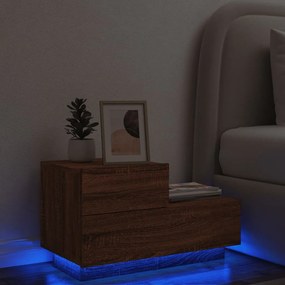Noptiera cu lumini LED, stejar maro, 70x36x40,5 cm